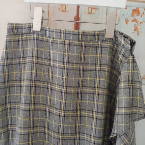 nwt SANS SOUCI cottage maxi plaid side ruffle skirt w zipper/size m/grey yellow - Picture 4 of 9